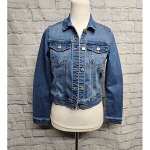 WAX JEAN S MEDIUM WASH BUTTON FRONT FLAP POCKET COLLARED JEAN JACKET